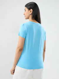 Women T-Shirt Graphic Blue Regular Fit