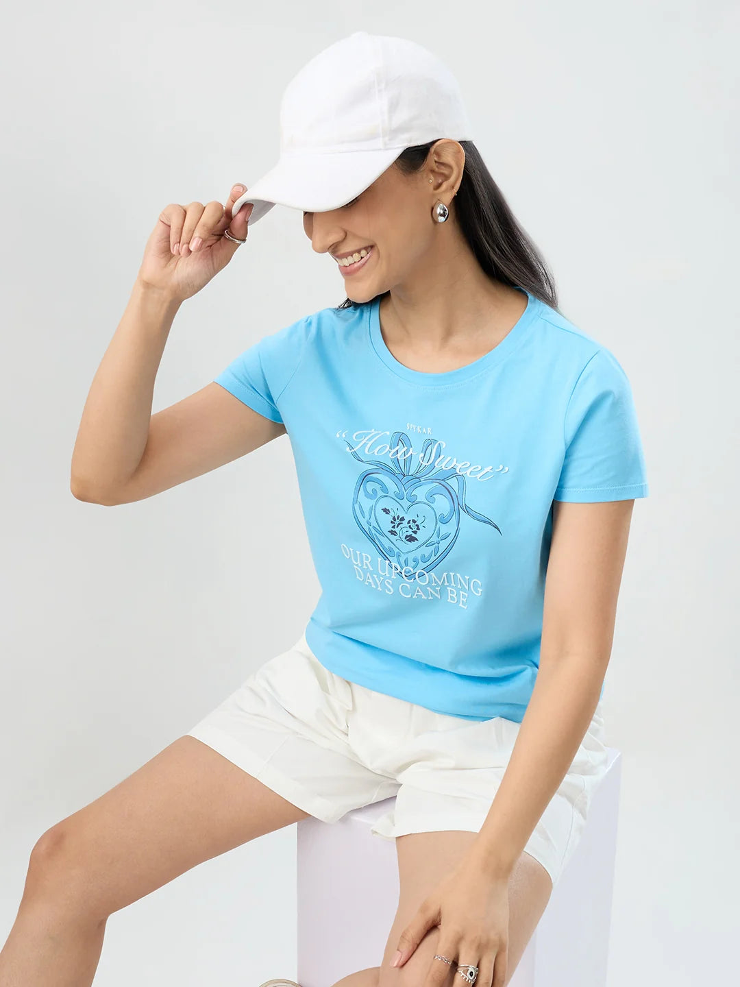 Women T-Shirt Graphic Blue Regular Fit