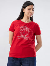 Women T-Shirt Graphic Red Regular Fit