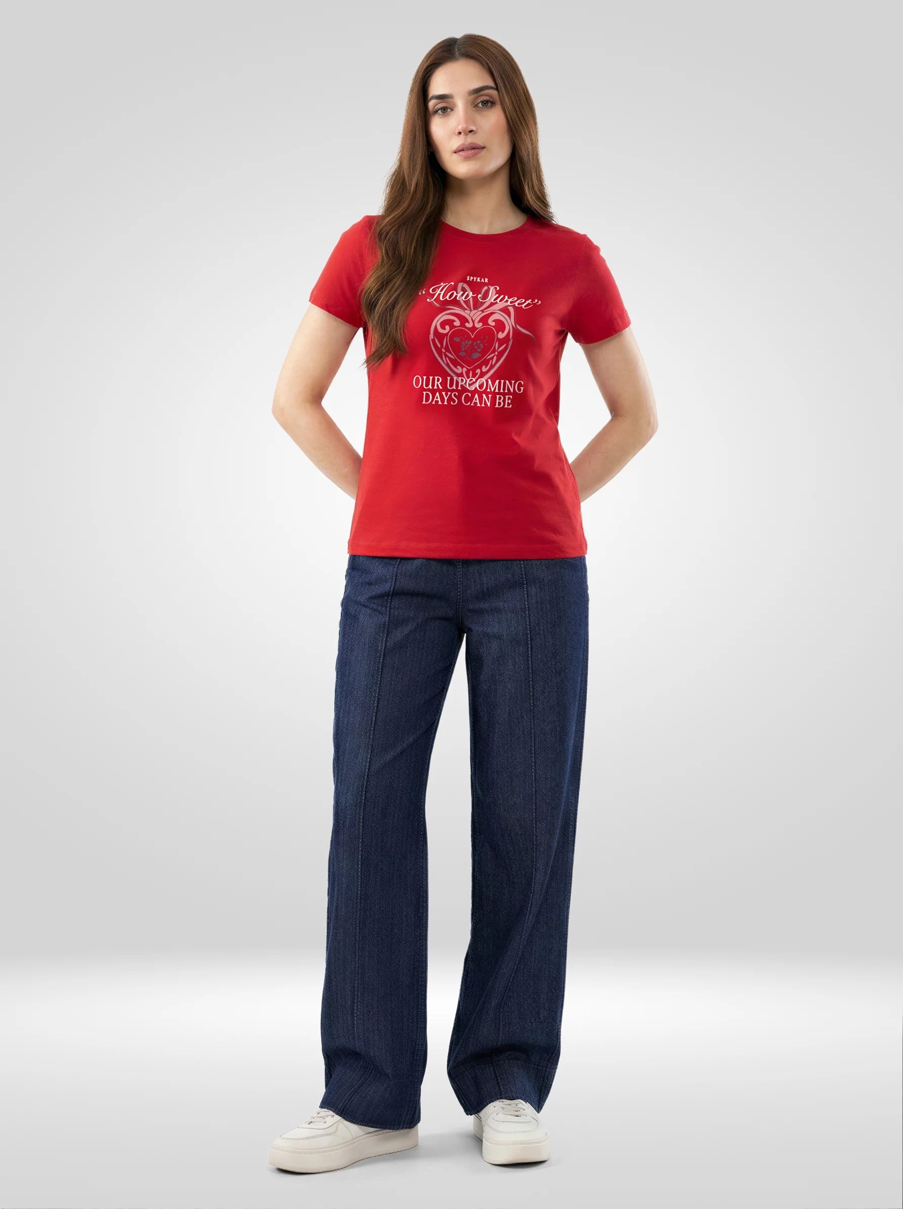 Women T-Shirt Graphic Red Regular Fit