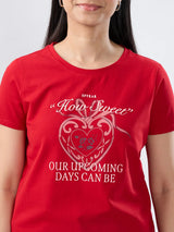 Women T-Shirt Graphic Red Regular Fit