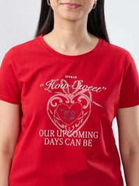 Women T-Shirt Graphic Red Regular Fit
