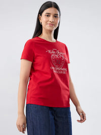 Women T-Shirt Graphic Red Regular Fit