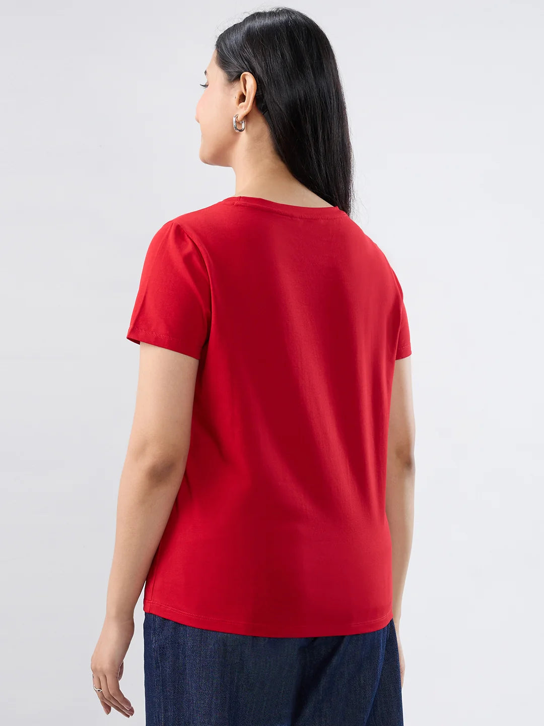 Women T-Shirt Graphic Red Regular Fit