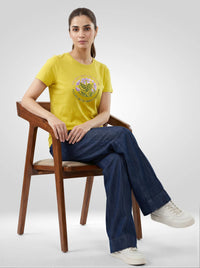 Women T-Shirt Graphic Yellow Regular Fit