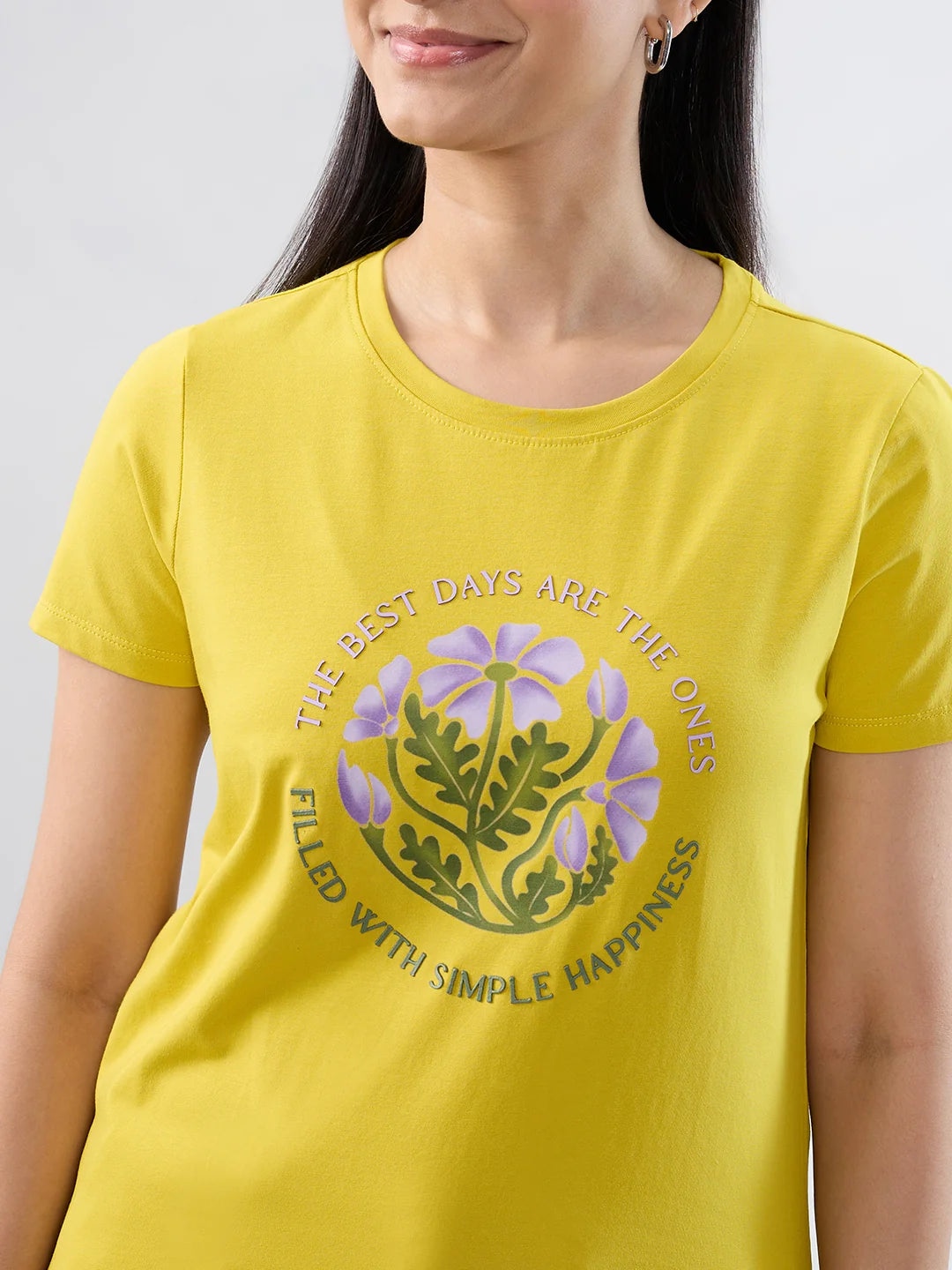 Women T-Shirt Graphic Yellow Regular Fit