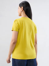 Women T-Shirt Graphic Yellow Regular Fit