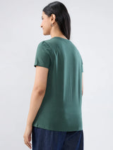 Women T-Shirt Graphic Green Regular Fit