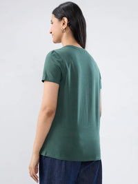 Women T-Shirt Graphic Green Regular Fit