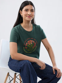 Women T-Shirt Graphic Green Regular Fit