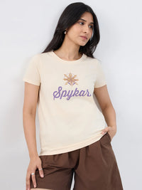 Women T-Shirt Graphic Beige Regular Fit