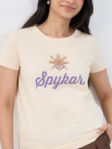 Women T-Shirt Graphic Beige Regular Fit