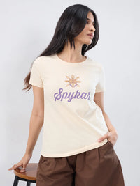 Women T-Shirt Graphic Beige Regular Fit