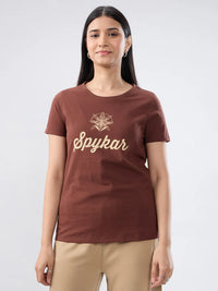 Women T-Shirt Graphic Brown Regular Fit