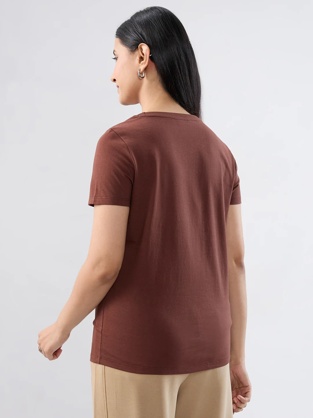 Women T-Shirt Graphic Brown Regular Fit