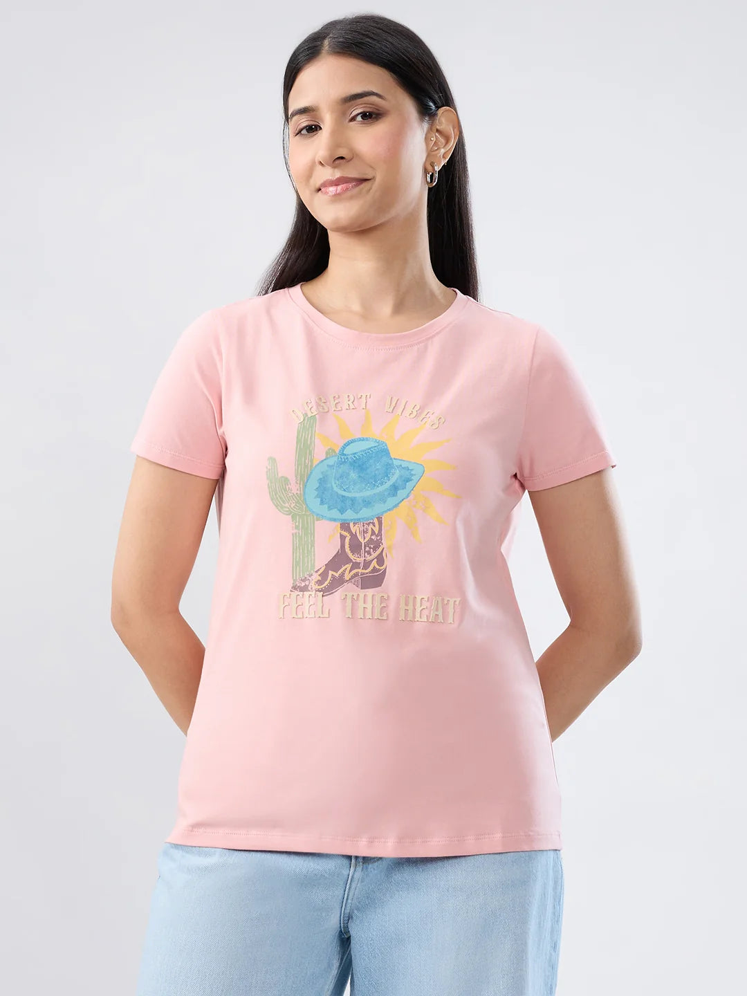 Women T-Shirt Graphic Pink Regular Fit