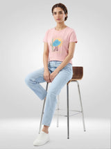 Women T-Shirt Graphic Pink Regular Fit