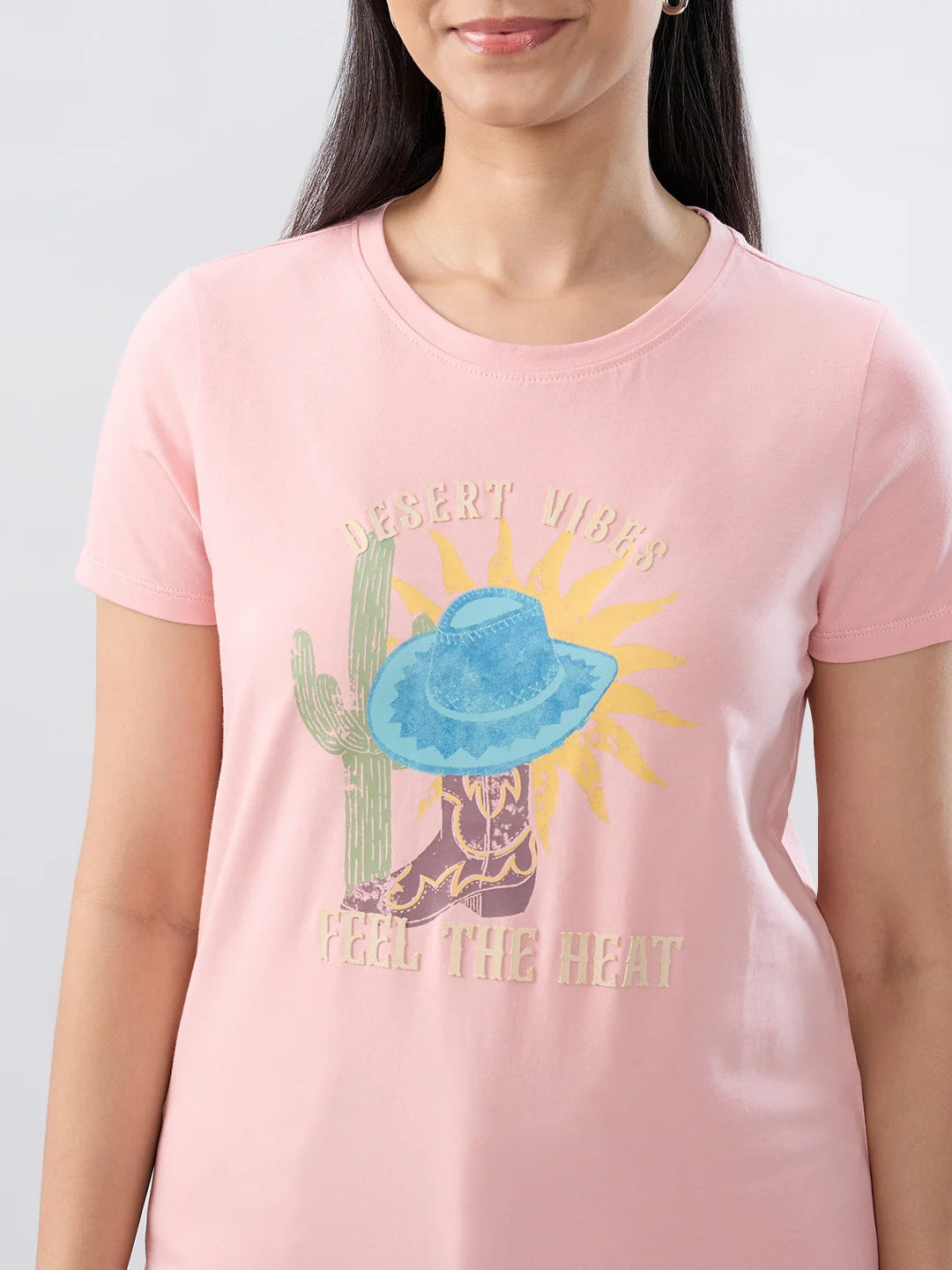 Women T-Shirt Graphic Pink Regular Fit