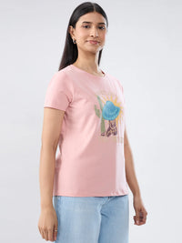 Women T-Shirt Graphic Pink Regular Fit