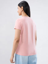 Women T-Shirt Graphic Pink Regular Fit