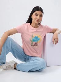 Women T-Shirt Graphic Pink Regular Fit