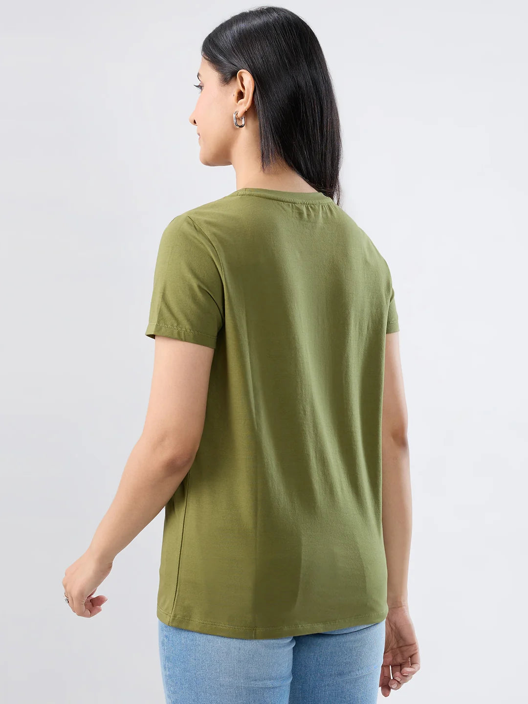 Women T-Shirt Graphic Green Regular Fit