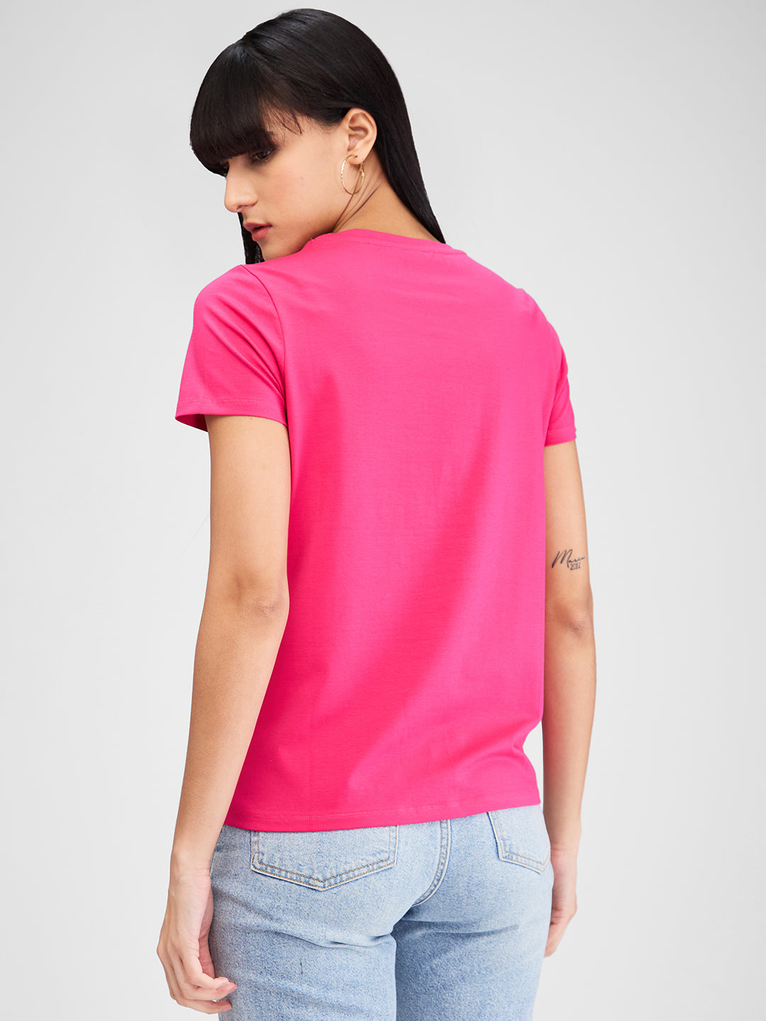 Spykar Red Half Sleeves Regular Fit Solid T-Shirt For Women