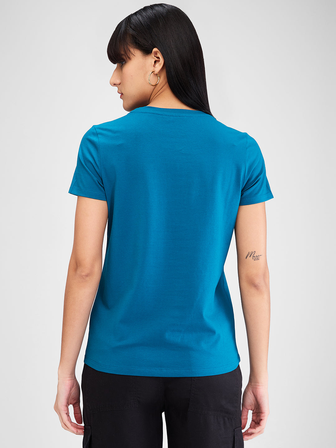 Spykar Blue Half Sleeves Regular Fit Solid T-Shirt For Women