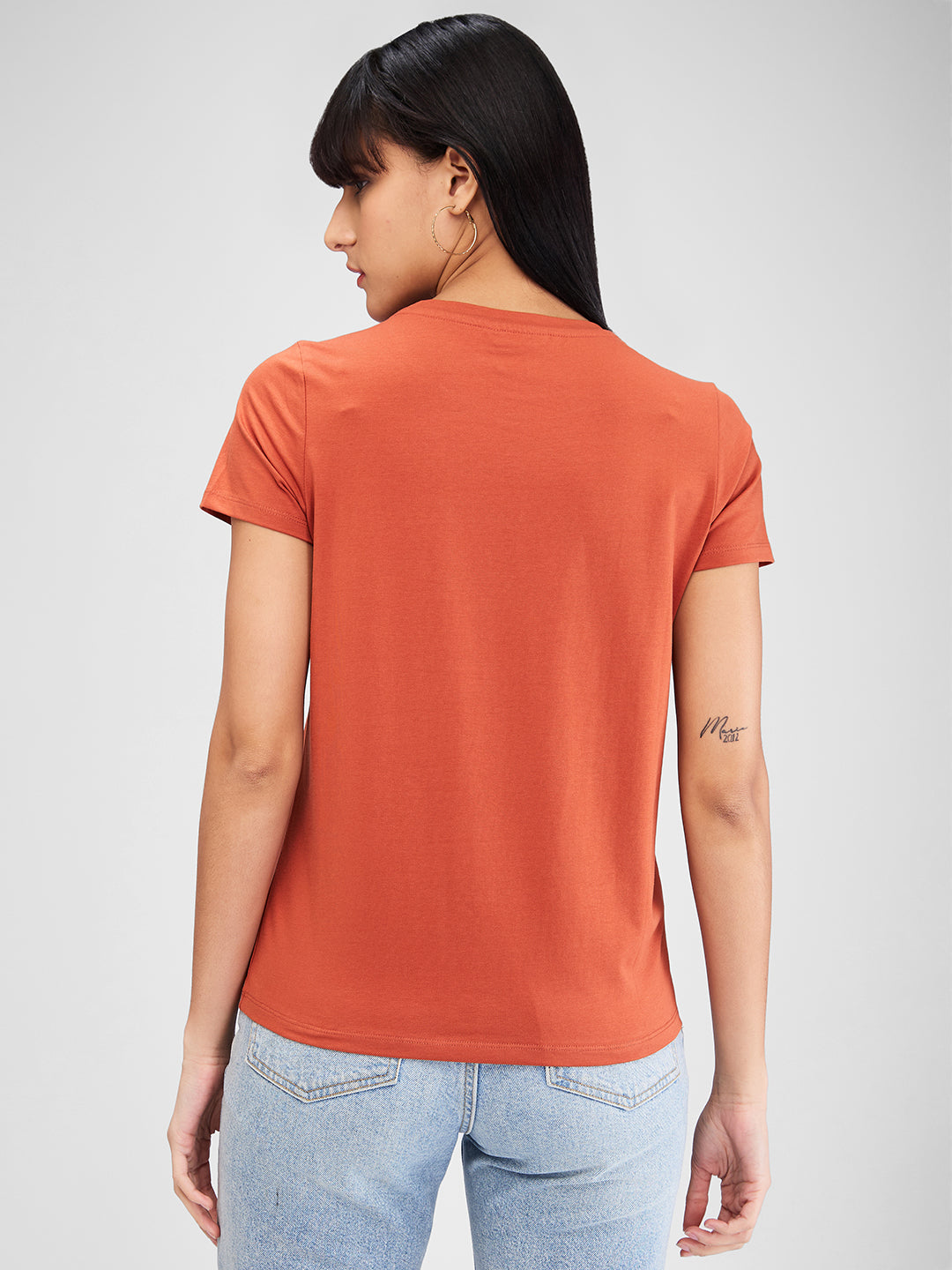 Spykar Brown Half Sleeves Regular Fit Solid T-Shirt For Women