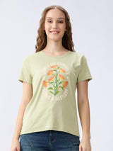 Women T-Shirt Green Regular Fit