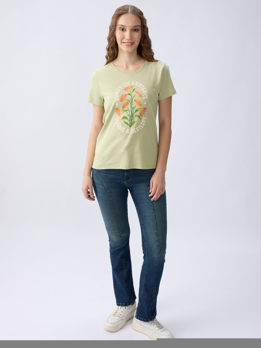 Spykar Celadon Green Regular Fit Casual T-Shirts For Women
