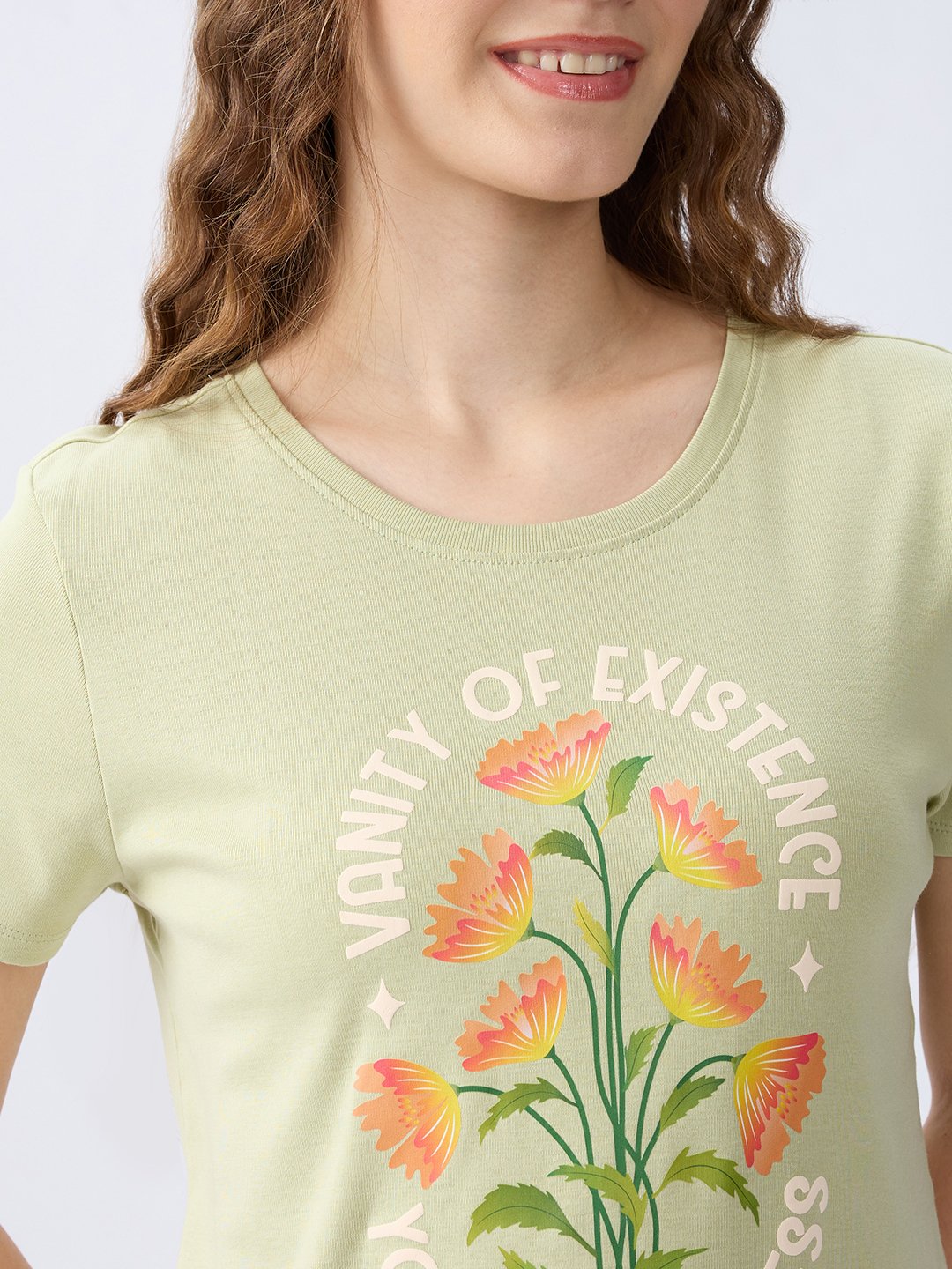 Spykar Celadon Green Regular Fit Casual T-Shirts For Women