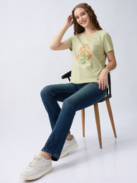 Women T-Shirt Green Regular Fit
