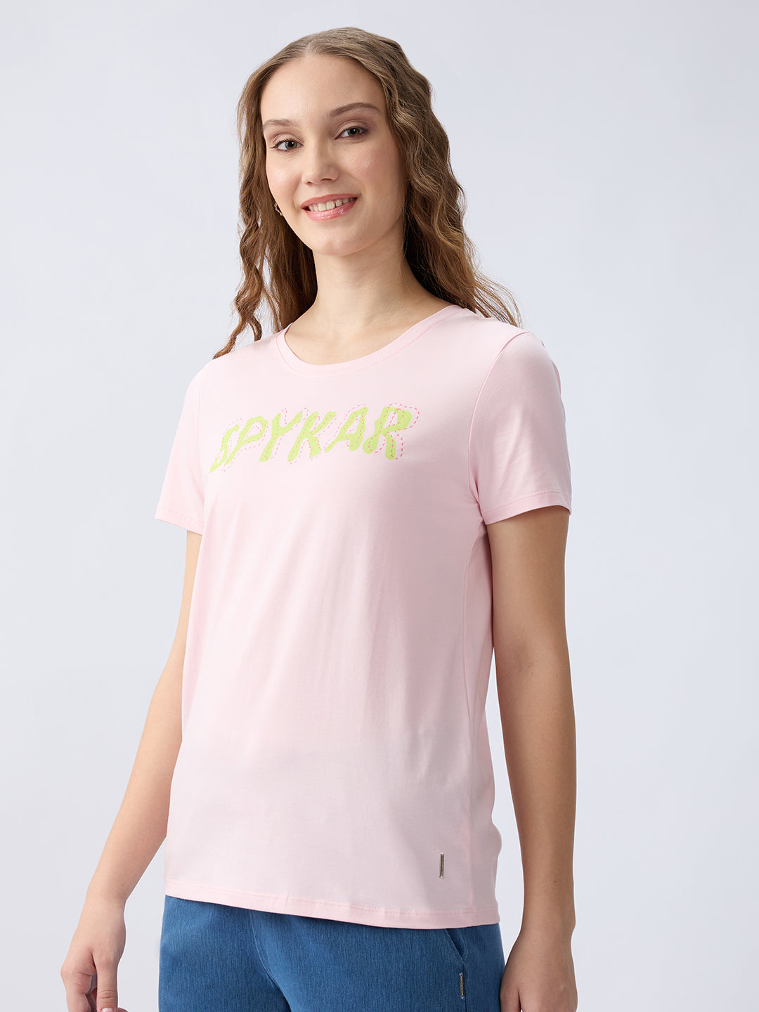 Women T-Shirt Solid Pink Regular Fit