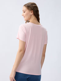 Women T-Shirt Solid Pink Regular Fit