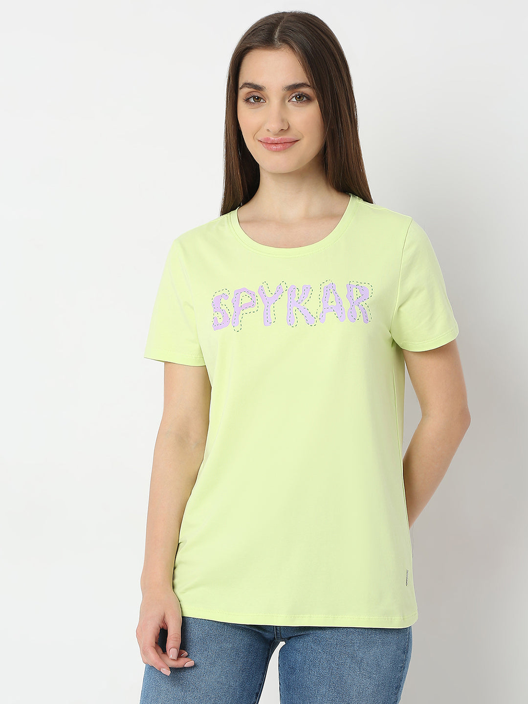 Spykar Coolmatchagreen Regular Round Neck For Women