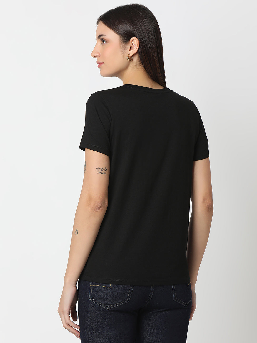 Spykar Black Regular Fit Half Sleeves T-shirt For Women