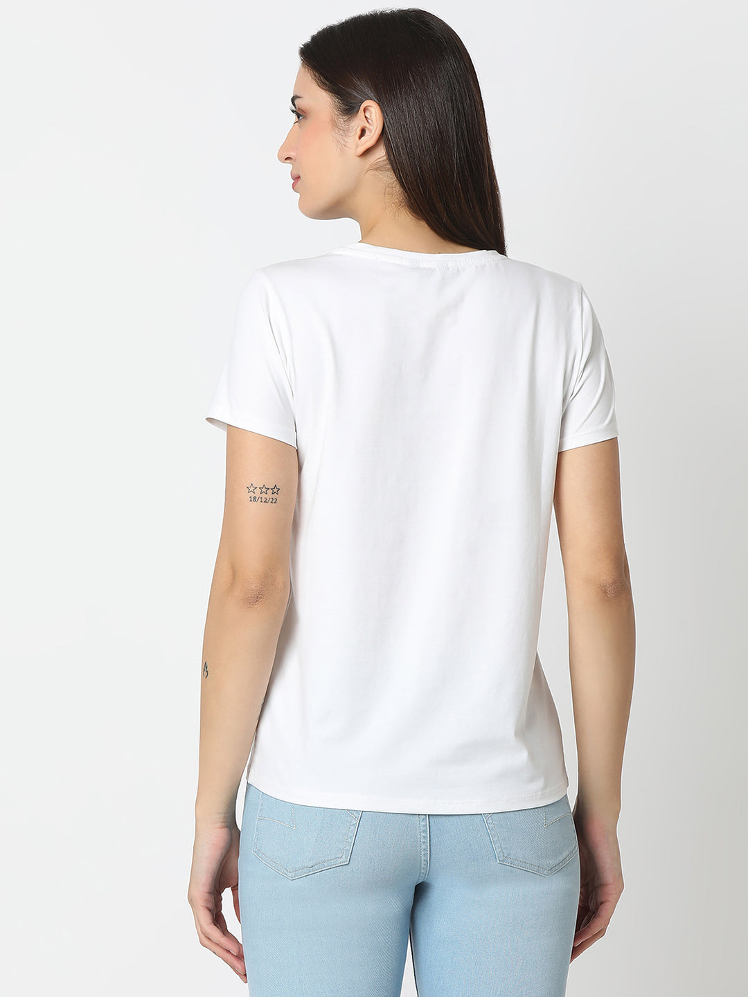 Spykar White Regular Fit Half Sleeves T-shirt For Women