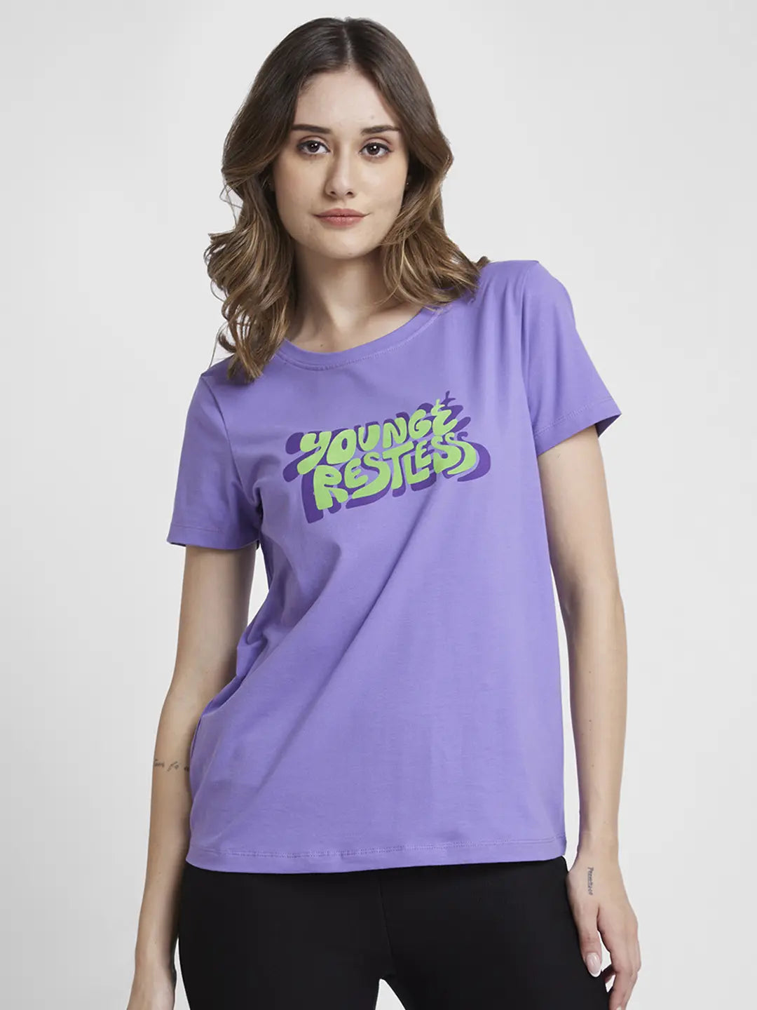 Spykar Digital Lavender Regular Fit Casual T-Shirts For Women
