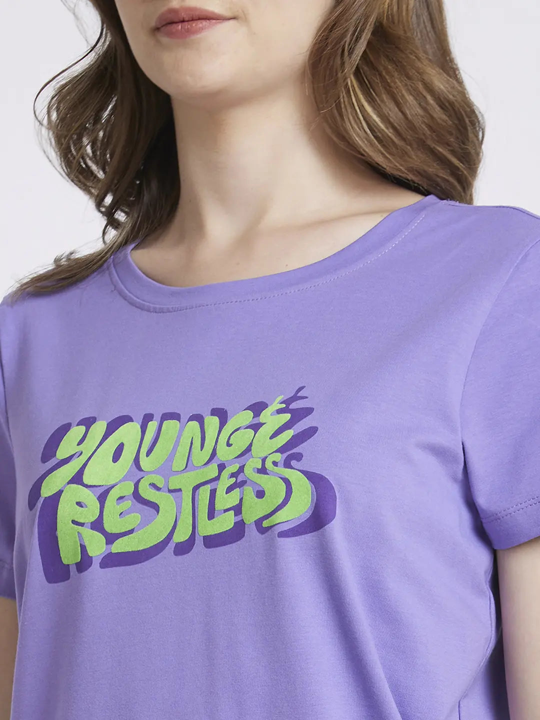 Spykar Digital Lavender Regular Fit Casual T-Shirts For Women