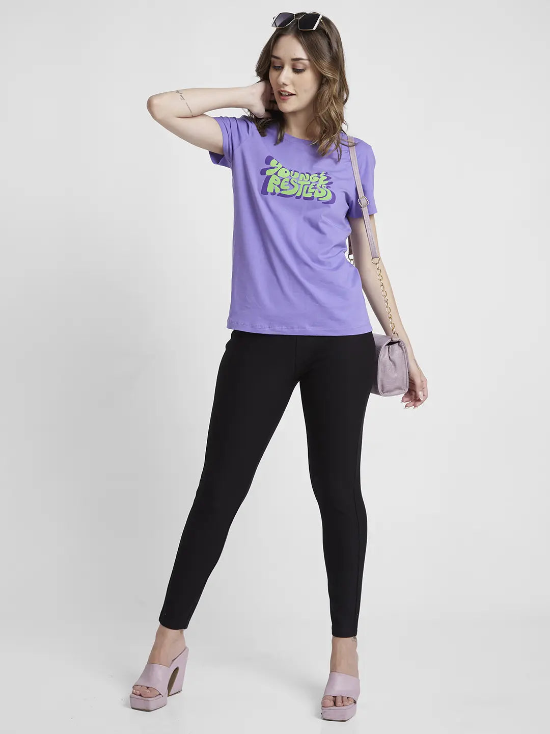 Spykar Digital Lavender Regular Fit Casual T-Shirts For Women