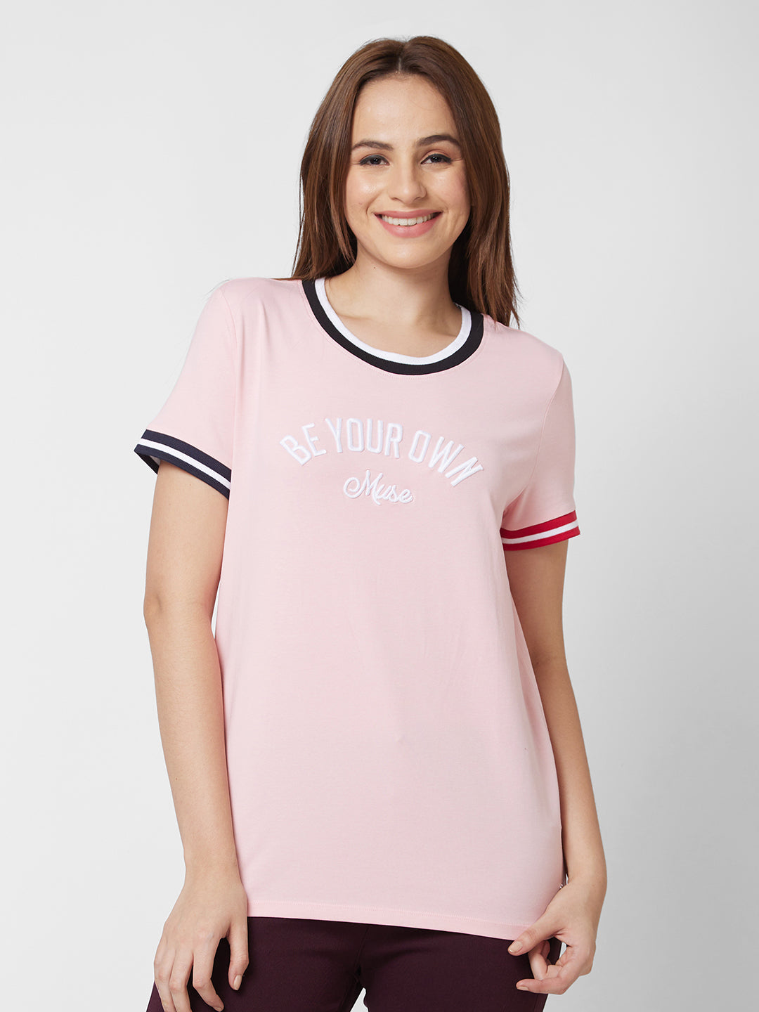 Spykar Pink Regular Fit Casual T-Shirts For Women