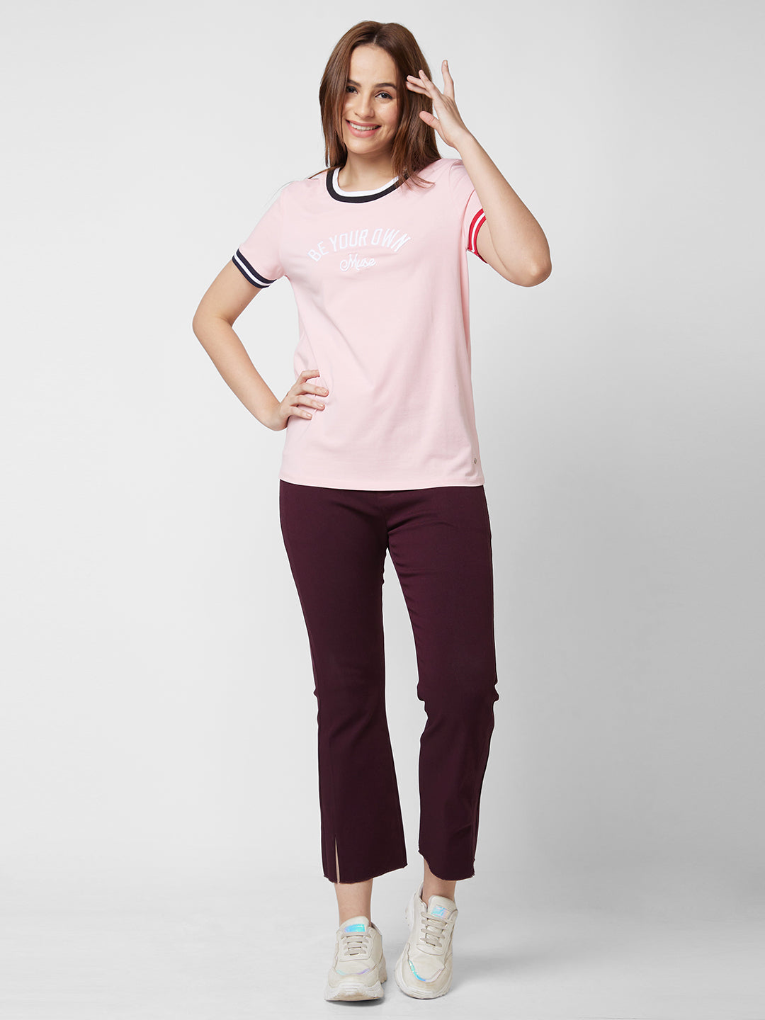 Spykar Pink Regular Fit Casual T-Shirts For Women