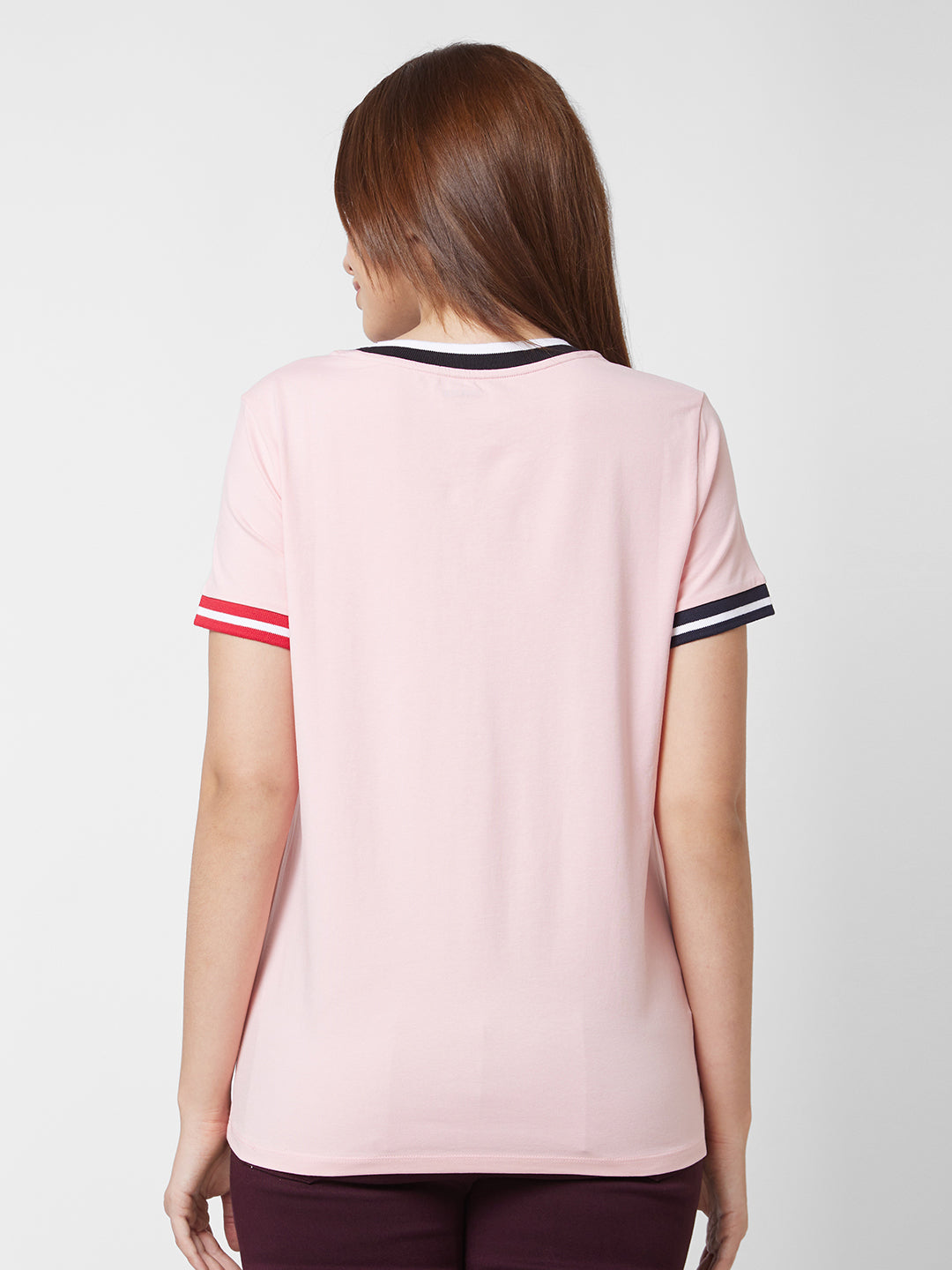 Spykar Pink Regular Fit Casual T-Shirts For Women