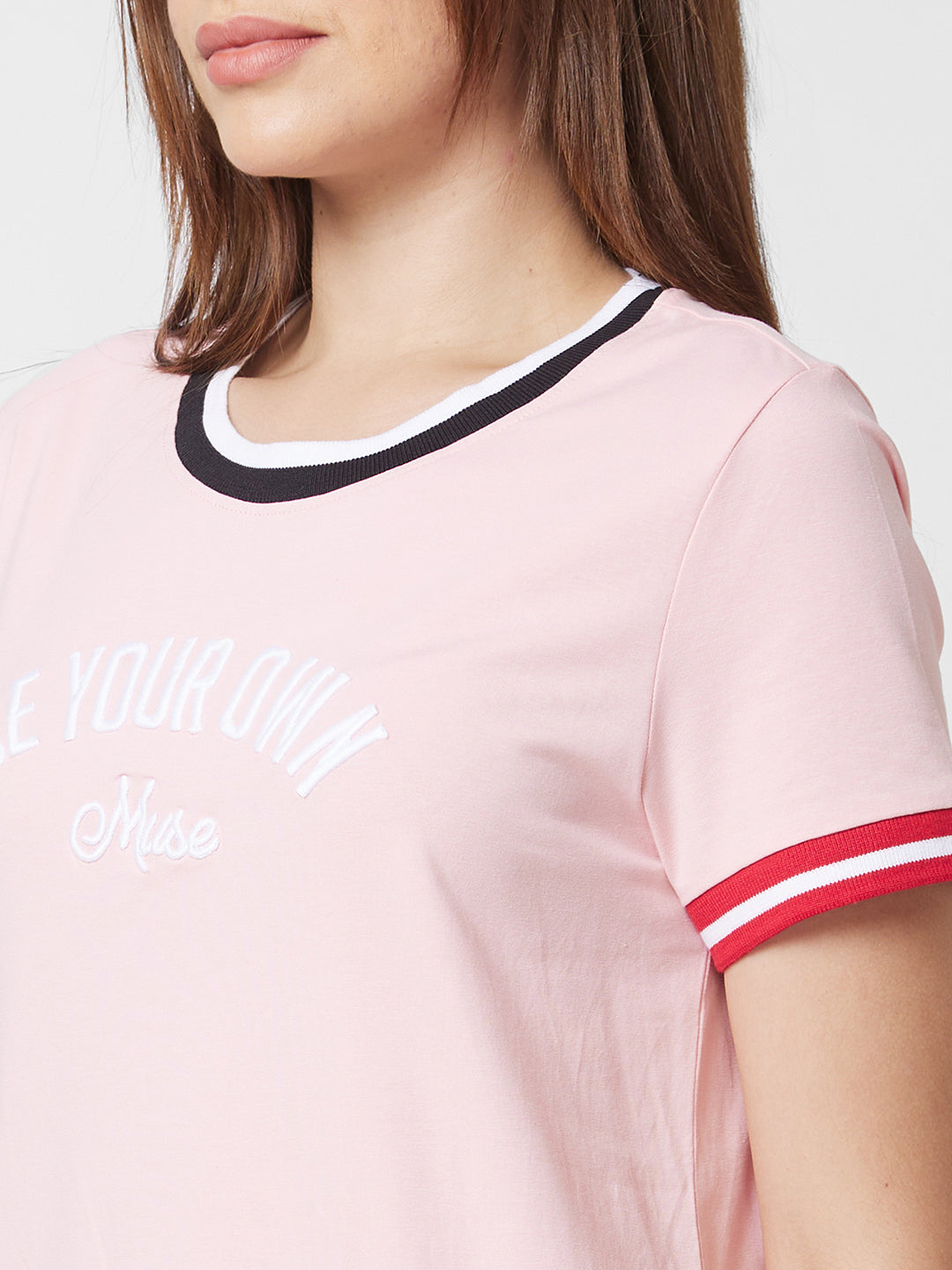 Spykar Pink Regular Fit Casual T-Shirts For Women