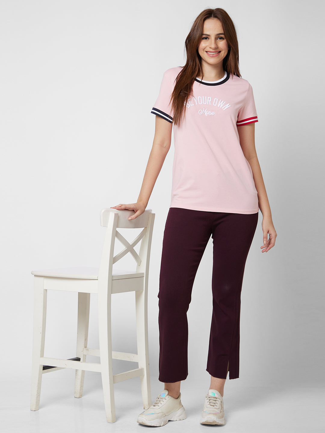 Spykar Pink Regular Fit Casual T-Shirts For Women