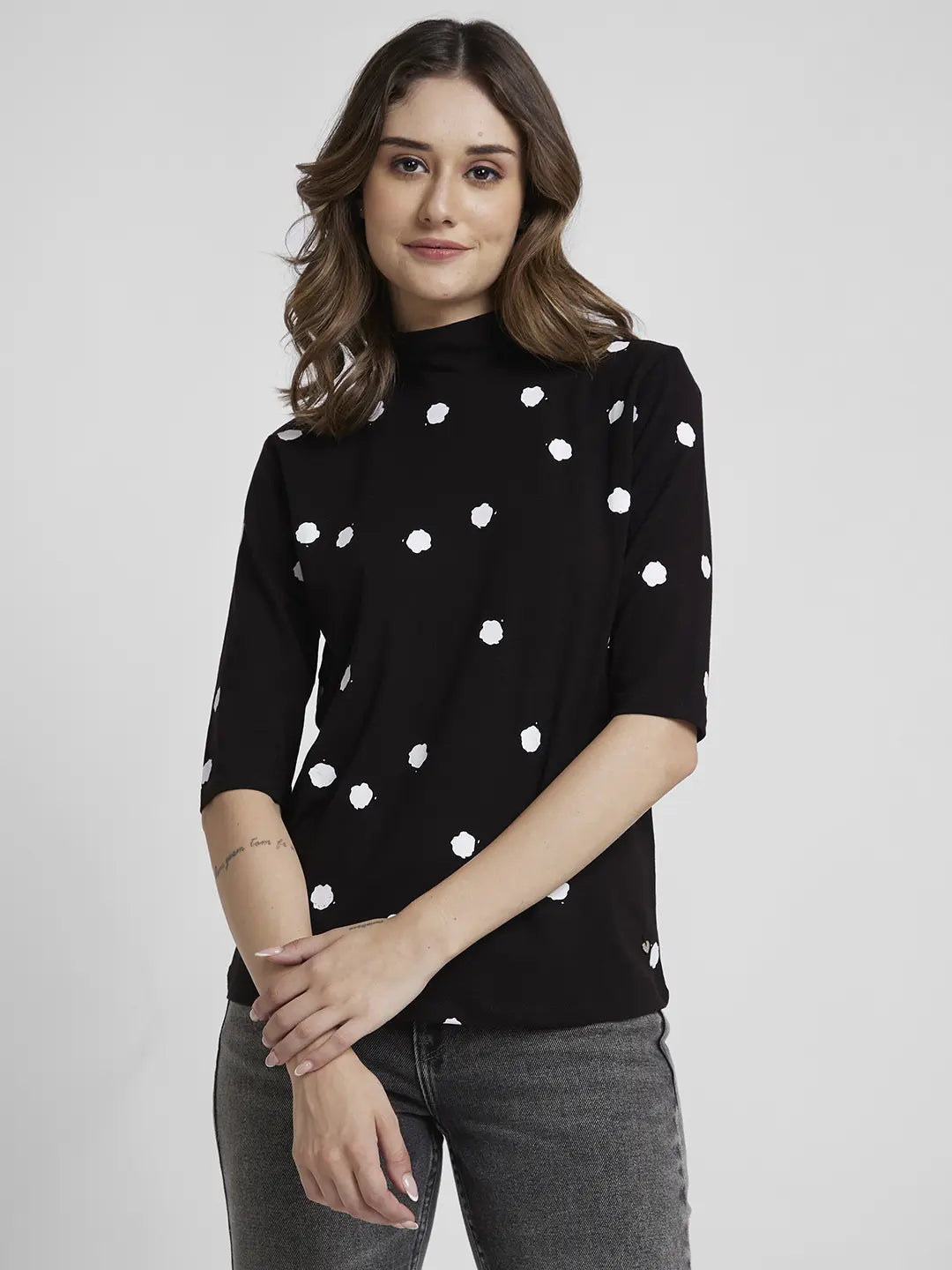 Spykar Black Regular Fit Casual T-Shirts For Women