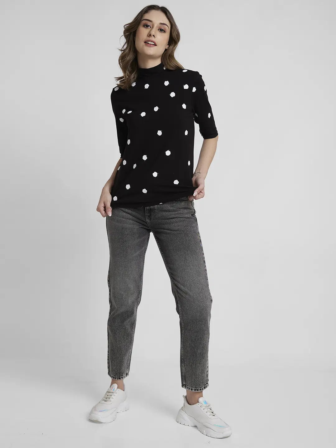 Spykar Black Regular Fit Casual T-Shirts For Women