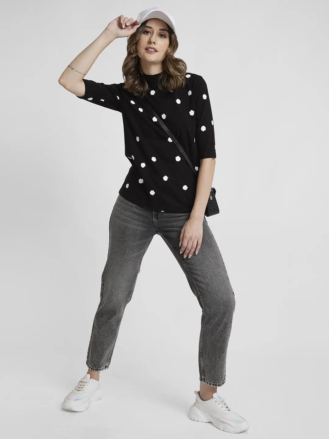 Spykar Black Regular Fit Casual T-Shirts For Women