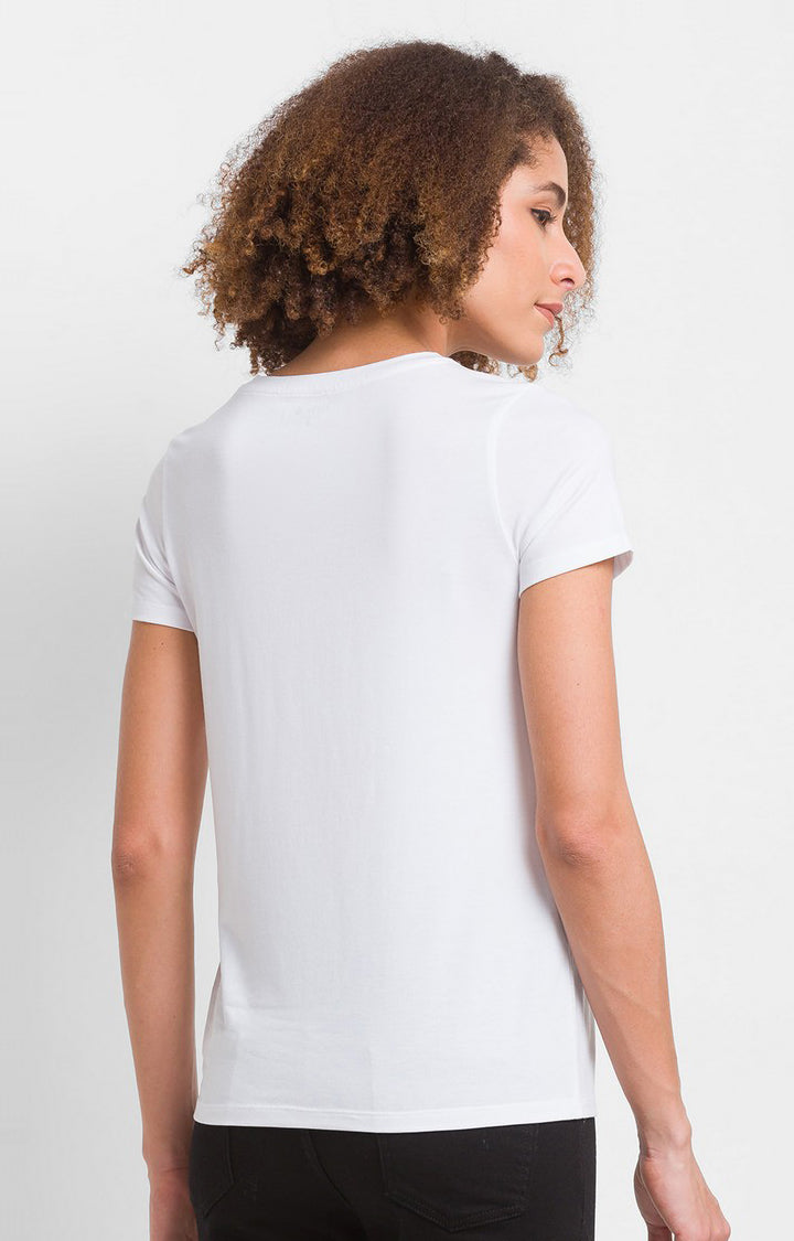 Spykar White Regular Fit Casual T-Shirts For Women